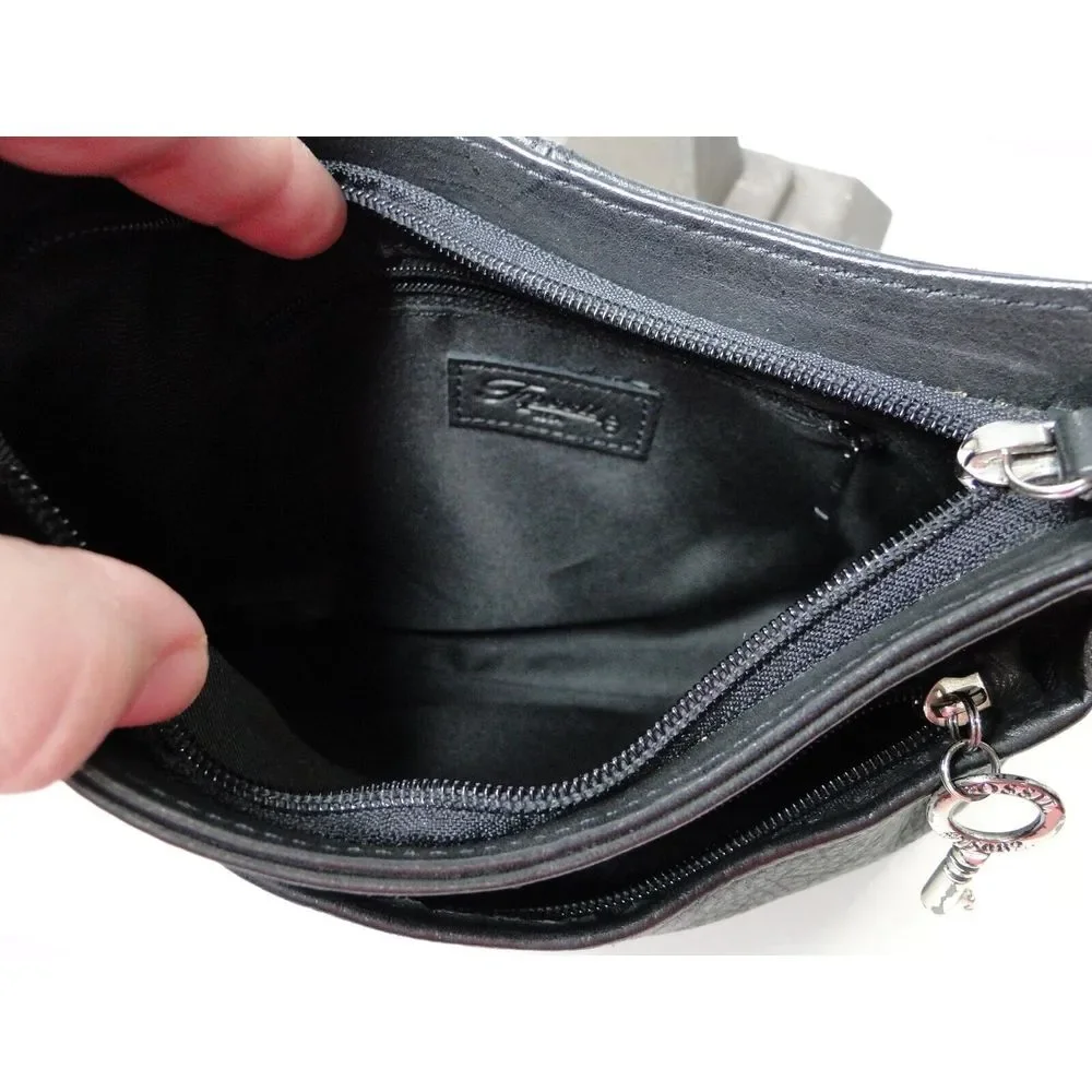 Fossil Small Crossbody Black Handbag - Leather Purse/Bag -‎ Key Charm